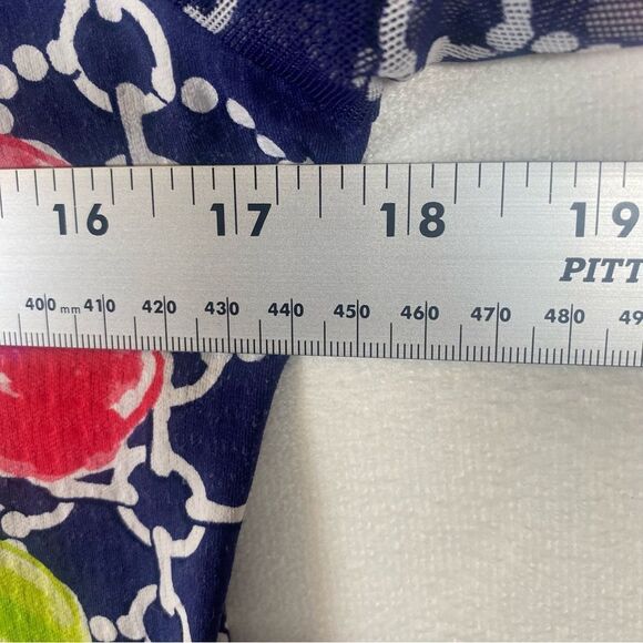 IBKUL 1/4 Zip Long Sleeve Mock Neck Blue/White and Floral Top Size Small - Picture 8 of 10